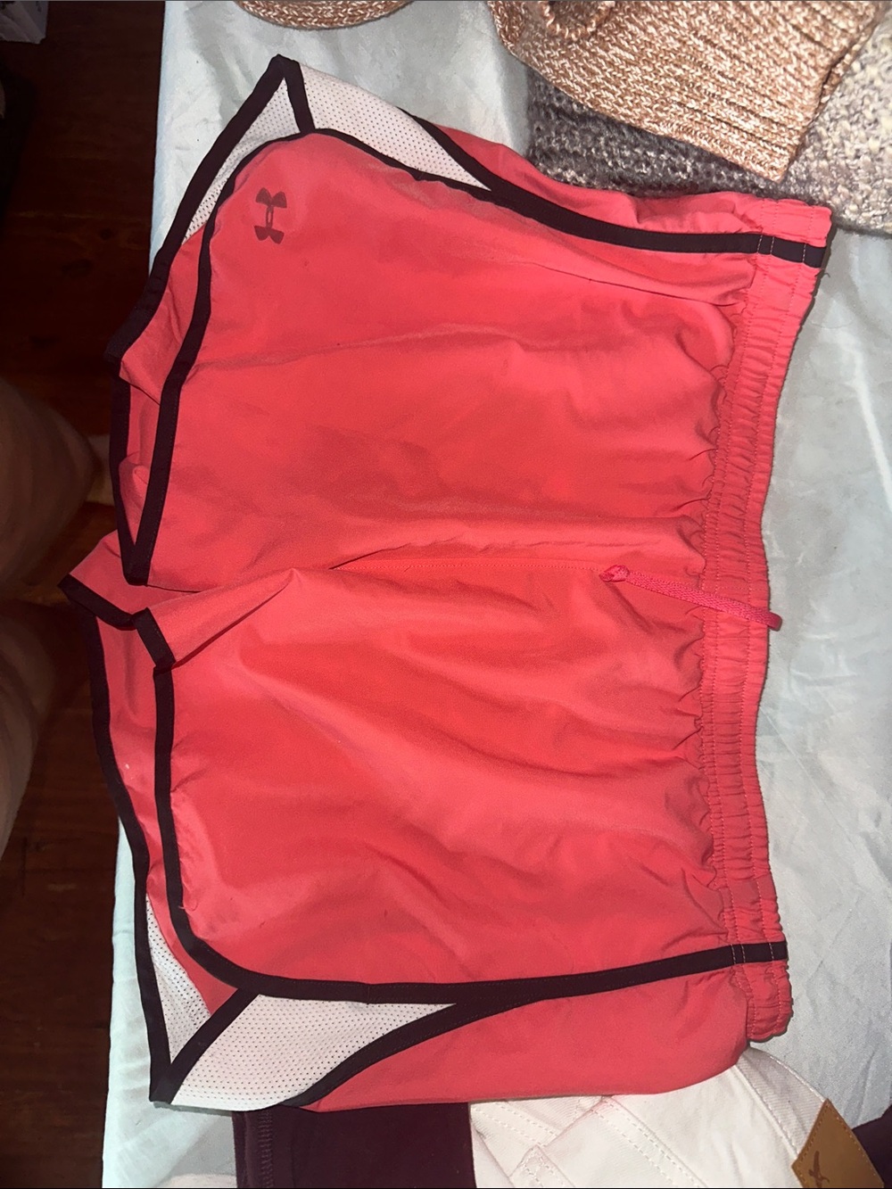 Under Armour Coral Athletic Running Shorts with Black Trim
